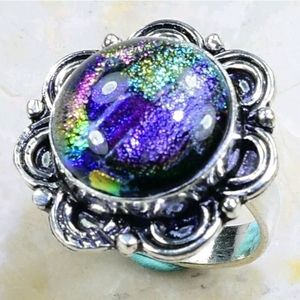 Dichroic Glass Handcrafted 925SS Ring 8